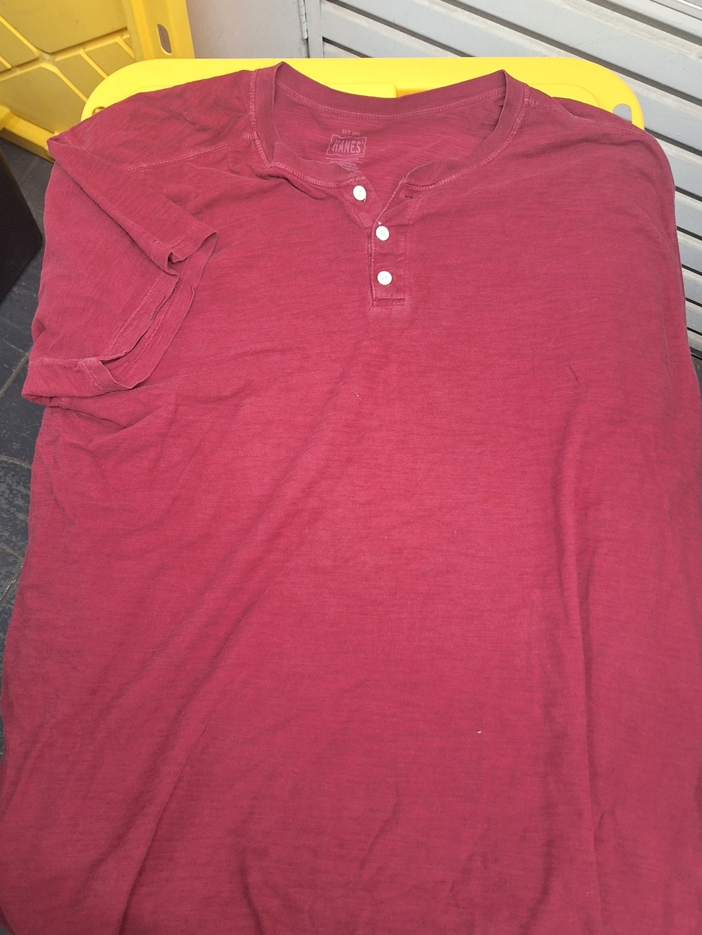 Hanes Men's Burgundy Short Sleeve Henley Shirt
